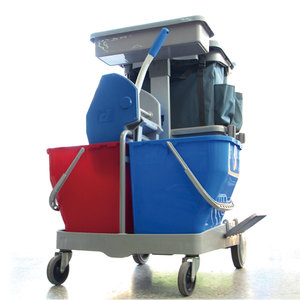 Carro de limpieza de plástico para hotel, suministros de limpieza profesional con prensa hacia abajo, cubo escurridor de doble fregona - Product Image 5