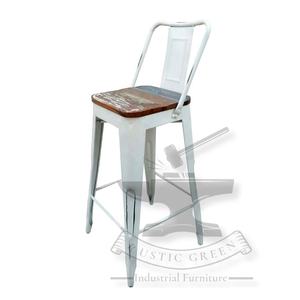 Taburete de bar con respaldo alto industrial Madera de metal recuperada para cocina de granja Hoteles Comedor Talleres al aire libre Escuelas Hospitales - Product Image 3
