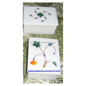 Rectangle Shape White Marble Mother Of Pearl Inlay <b>Jewellery</b> <b>Box</b> Handmade Flower Design Used For Watch Packing And Gifting - Product Image 1