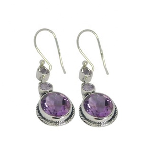 925 argent Sterling naturel améthyste pierres précieuses boucles d'oreilles goutte conception étonnante bijoux en or Rose pour femmes filles mariages fêtes - Product Image 1