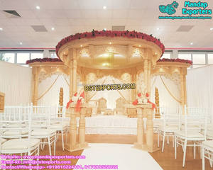 Mandap de tres pilares para boda, fibra tallada, indio, diseño decorativo - Product Image 2