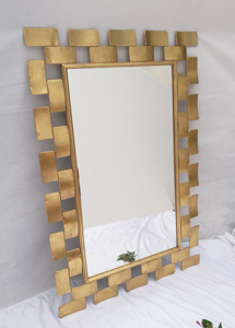 Specchio da Parete Rettangolare con Cornice in Metallo Dorato e Design Alberghiero - Product Image 2