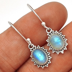 Pendientes Colgantes de Plata de Ley 925 con Piedra Lunar Arcoíris, Forma Ovalada, Joyería de Moda para Bodas y Fiestas, Venta al por Mayor - Product Image 1