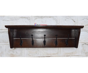 Vintage Handmade Cast Iron <b>Hooks</b> <b>Coat</b> Rack <b>with</b> Storage <b>Shelf</b> Wooden Wall Mounted Living Room Furniture 5 <b>Hooks</b> - Product Image 3