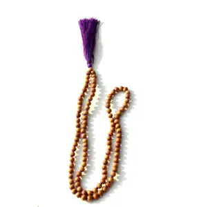 Compre cuentas de Mala de sándalo blanco indio, collar de aroma de borla de seda, joyería de Yoga, collar de joyería de piedras preciosas hechas a mano - Product Image 1