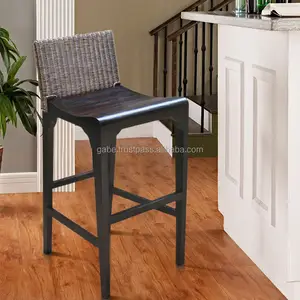 Taburete de Bar Panamá de combinación de mimbre y madera de caoba maciza moderna para sala de estar, cocina, comedor o muebles de bar - Product Image 1