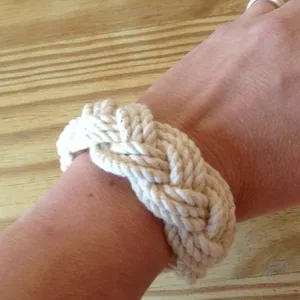 Sailors knot Turks head surfer beach natural cotton rope bracelet 3 strand