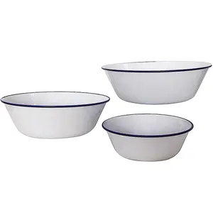 Set of 3 Carbon steel rim decor enamel mixing salad bowl Round shape bowl