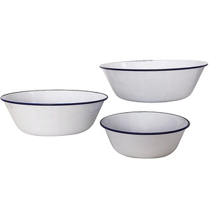 <b>Set</b> <b>of</b> 3 Carbon Steel Rim Decor Enamel <b>Mixing</b> Salad <b>Bowl</b> Round Shape <b>Bowl</b> - Product Image 1