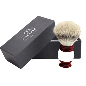 Pinceau de rasage à barbe de marque privée de style personnalisé manche en métal de haute qualité enduit de poudre avec emballage en boîte - Product Image 1