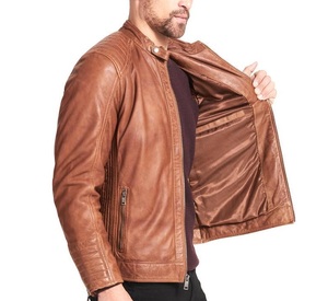 Chaqueta de cuero clásica W Detalles acolchados Chaqueta de motocicleta estilo motorista Chaqueta clásica de moda de cuero real - Product Image 6
