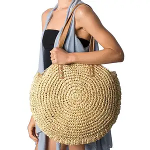 2024 Style Seagrass Shoulder Bag For Women Wholesale Bali Round Straw Woven Tote Handbags Beach Summer Products Items Handmade