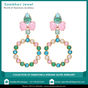High Quality Designer Natural Multi Gemstone <b>Gold</b> <b>Plated</b> Solid 925 Sterling Silver Handmade Jewelry Women Bezel Drop <b>Earrings</b> - Product Image 3