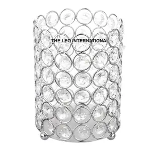 Stainless steel silver finish Rhinestone crystal beads diamond shape pen holder 3X3X4 Inch office decoration accessories