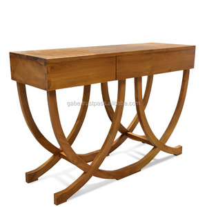 फर्नीचर कंसोल तालिका कला डेको शैली 2 दराज के साथ सागौन लकड़ी सफेद धोने - Product Image 1
