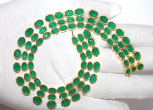 41.39gm <b>Beautiful</b> Design Emerald Gemstone Gold Plated <b>Earrings</b>, Pendants & Necklace Set Jewelry - Product Image 3