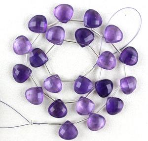Cuentas de Briolette con forma de corazón facetadas, piedras preciosas naturales de amatista de 1 hebra, venta al por mayor - Product Image 1