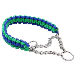 Weven Paracord halsband leash set, Mode Halsband En Lood Set Met Rvs Ketting