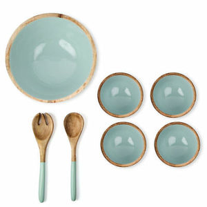 Bol en bois de manga, de couleur bleu, revêtu d'émail, Collection en bois - Product Image 1