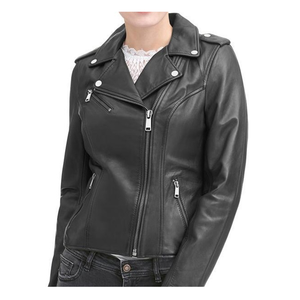 Veste en cuir pour femme style racer vert olive peau de mouton douce Look unique Street Fashion - Product Image 1