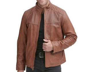 Chaqueta de cuero con cremallera central de cuero de punto de hombro, chaqueta de motocicleta de estilo motorista, chaqueta clásica de moda de cuero Real - Product Image 2