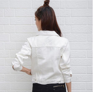 เสื้อแจ็กเก็ตยีนส์แฟชั่นสำหรับผู้หญิง,เสื้อโอเวอร์โค้ทยีนส์สั้นเสื้อแจ็กเก็ตสตรีเสื้อคอปกพับลงเข้ารูปปี2019 - Product Image 5