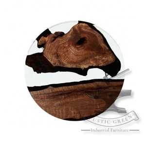 Table basse ronde minimaliste moderne en bois et résine époxy à bord vif Mobilier de salon durable personnalisable - Product Image 4