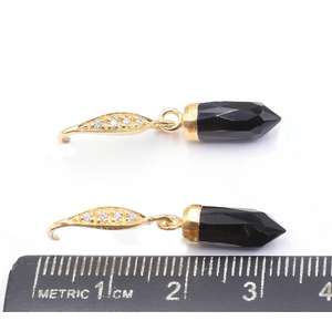 Boucles d'oreilles en argent sterling plaqué or 14 carats avec zircon, forme de pic noir en onyx, 34-35 mm, accessoires en laiton - Product Image 4