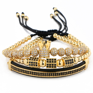 3 pz/set di lusso CZ Polygon Ball Charm braccialetto di rame perline macramè <span class=keywords><strong>bracciali</strong></span> e braccialetti fatti a mano per gli uomini gioielli - Product Image 2