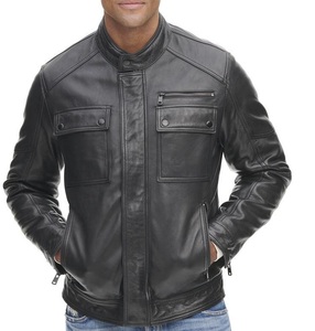 Veste de moto motard classique doublure matelassée multi-poches en cuir véritable vêtements de sport mode vêtements d'extérieur - Product Image 3