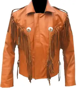 Мужская коричневая замшевая кожаная куртка с логотипом на заказ в западном стиле, кожаная куртка с бахромой в ковбойском стиле