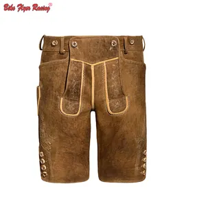 Bison antiguo Lederhose corto incluido. Cinturón Trachten Goat Split Suede Leather Lederhosen de alta calidad para Oktoberfest