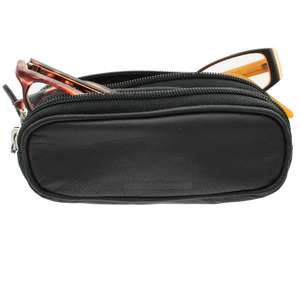 Étui à lunettes en cuir avec fermeture éclair, rond, double étui à lunettes - Product Image 1