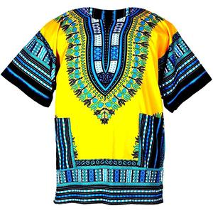 ผู้ผลิตและผู้ส่งออกเสื้อดาชิกิผ้าฝ้ายสีเหลืองสำหรับทุกเพศ ระบายอากาศได้ดีและน้ำหนักเบา ลายพิมพ์แบบดั้งเดิม - Product Image 1