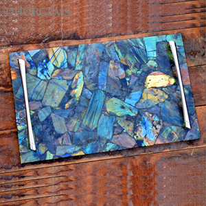 Natural Labradorite Crystal <b>Coaster</b> Tray | Quartz Gemstone Serving Platter Decorative Stone Tray for Home Decor Table Styling. - Product Image 1
