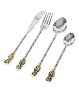 Juego de cubiertos de bambú, acero inoxidable, cuchara con diseño de piña, 24 piezas, proveedor al por mayor - Product Image 1