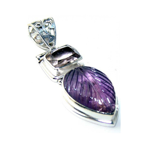 ผู้ผลิตเครื่องประดับ สร้อยคอเงินแท้ 925 จี้ห้อยประดับด้วยหินแกะสลัก เครื่องประดับพลอยธรรมชาติ จี้ห้อยพลอยสีม่วงควัน - Product Image 3