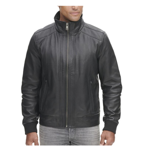 Veste en cuir véritable classique de style motard à garniture côtelée confortable vêtements de sport tactiles à la mode pour la moto - Product Image 1
