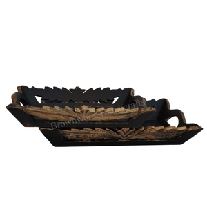 Plateau de service en bois sculpté à la main de qualité supérieure ensemble de 2 fournitures d'hôtel de restaurant de vente chaude plateaux en bois durables à bas quantité minimale de commande usine - Product Image 1