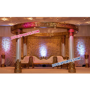 Mandap de Boda de Cuatro Pilares, Conjunto de Mandap de Fibra para Bodas, Mandap de Fibra Tallada al por Mayor, Conjunto de Mandap de Boda de Primera Calidad, Conjunto de Escenario para Bodas en Oferta - Product Image 1