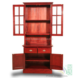 Armoire de cuisine avec vitre en bois de teck fabriquée à la main - Product Image 3