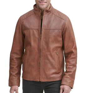Chaqueta de cuero con cremallera central de cuero de punto de hombro, chaqueta de motocicleta de estilo motorista, chaqueta clásica de moda de cuero Real - Product Image 6