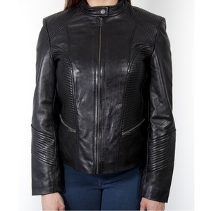 Chaqueta de cuero de motorista con diseño de cremallera personalizada de alta calidad para mujer, ropa de calle de piel de oveja, chaqueta de carreras con ajuste a la moda - Product Image 1