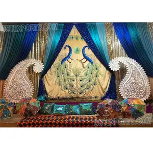 Telones de Fondo de Pavo Real para Bodas Sangeet, Hermosas Cortinas de Fondo para Eventos Sangeet, Decoración de Fondo para Bodas Indias - Product Image 1