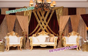 Elegante blanco y oro etapa amor-Asientos de boda de lujo chapado en oro dos asientos boda novia y el novio etapa sofá - Product Image 5