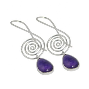 Wholesale Price 925 Sterling <b>Silver</b> Earrings Vintage Style Rhodium <b>Silver</b> Plated Fine Jewelry with Purple Amethyst Gemstone - Product Image 1