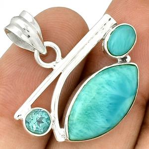 Hermosa Plata de Ley 925 Larimar República Dominicana Piedra preciosa Colgante Declaración Joyería Para Mujeres ODM OEM - Product Image 1