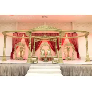 Mandap de madera exclusivo para matrimonio real Mandap DE BODA tallado de madera elegante Mandap de boda de madera de triple poste de moda Mandap UK - Product Image 1