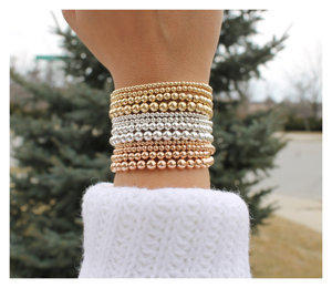 Elastic Gold <b>Bracelet</b> | Beaded Stretchable <b>Bracelet</b> | Gold <b>Bead</b> <b>Bracelet</b> - Product Image 1