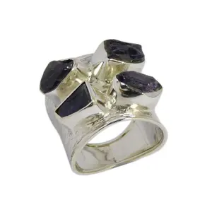 Античный дизайн Грубый аметист драгоценный камень три камня кольцо 925 стерлингового серебра ювелирные изделия кольца для женщин
